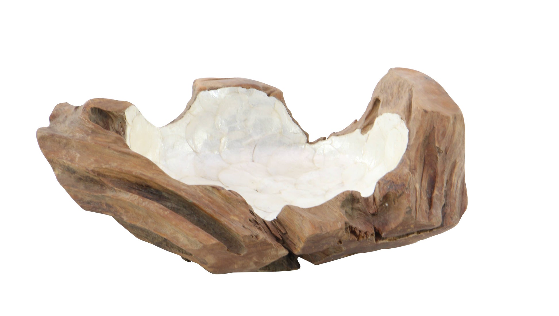 Brown Teak Wood Handmade Live Edge Free-Form Decorative Bowl with Capiz Interior (5" x 16" x 16")