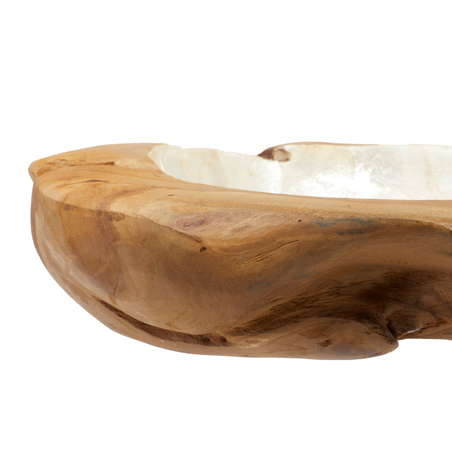 Brown Teak Wood Handmade Live Edge Free-Form Decorative Bowl with Capiz Interior (5" x 16" x 16")